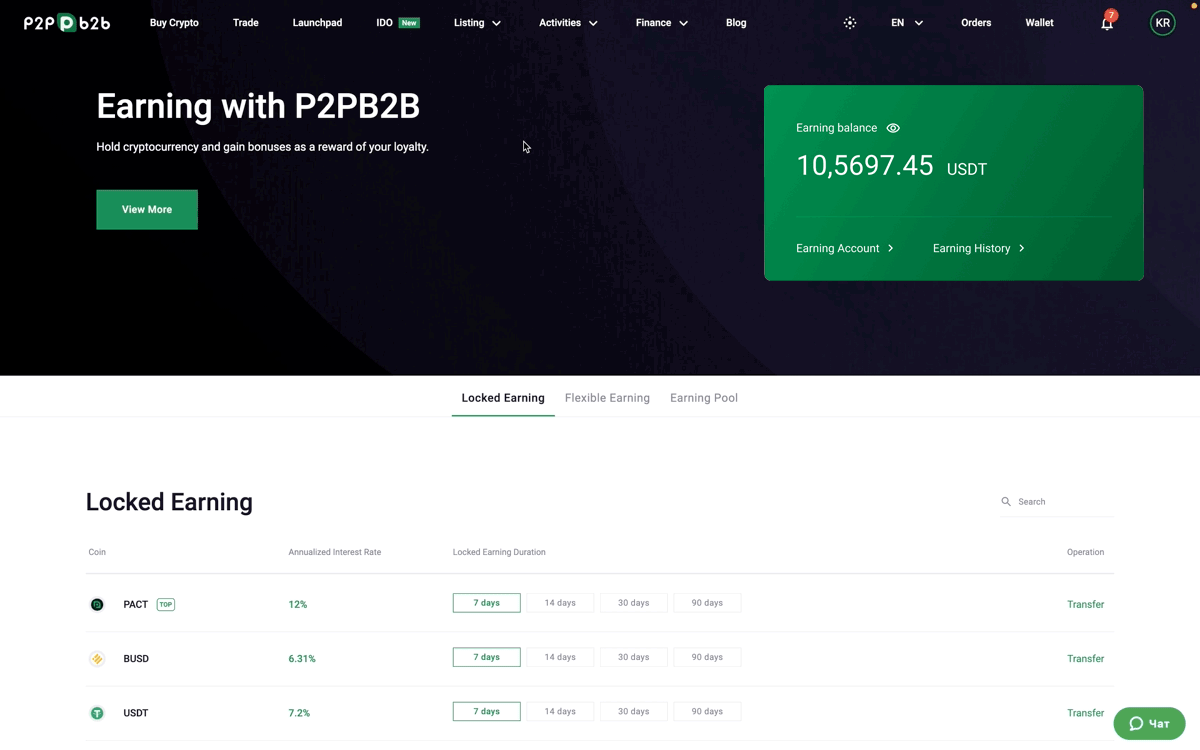 locked earning p2pb2b